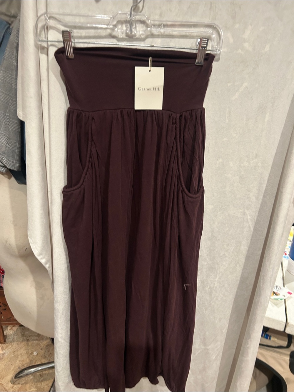 Garnet Hill Plum Pull-On Maxi Skirt with Pockets